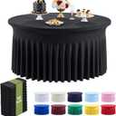 Outpain 12 Pack Black 72in/6FT Round Spandex Tablecloth,132inch Stretchy Fitted Black Table Cloths,Wrinkle Free Round Table Cloths with Skirt for Wedding Vendor Graduation Banquet