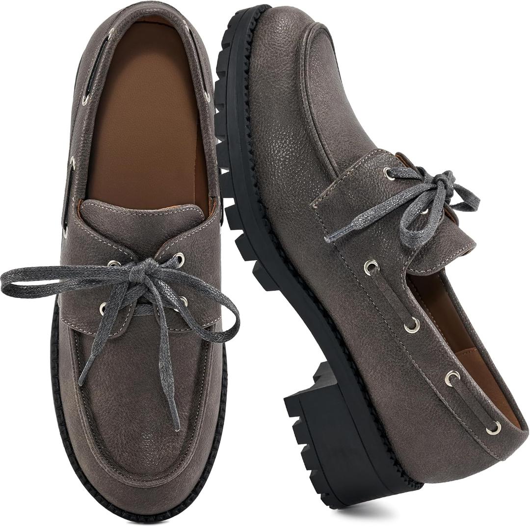 Ablanczoom Platform Oxford Shoes for Women : Lace Up Women's Platform Chunky Loafers with Lug Sole Dress Shoes for Work Business Taupe