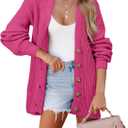 SHEWIN Womens Oversized Long Cardigan Sweaters Open Front Button Long Lantern Sleeve Knit Chunky Sweater Outerwear Coats (Pink, XXL)