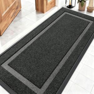OLANLY Front Door Mat Indoor Outdoor Entrance, Waterproof All-Season, All-Weather Doormat, Sturdy Natural Rubber, Fade Resistant, Low Profile, Easy Clean Patio Porch Entryway Mat, 59x23, Black