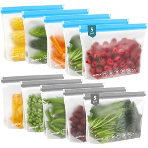 IDEATECH Quart Freezer Bags, BPA Free PEVA Reusable Sandwich Snack Bags, Quart Size Food Baggies Containers for Travel, Lunch, Healthy Food (10Pack-10Quart, Colored) (Multicolor)