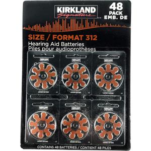 Kirkland Signature 1.45 Volt Mercury Free Premium Quality Hearing Aid Batteries, 312 (48-Pack)