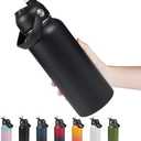 32oz Insulated Stainless Steel Water Bottle, Wide Mouth Double Wall Vacuum, Silicone Straw, Sweat & Leak Proof, BPA Free Insulated Water Flask for Travel, Keep Cold 24h Hot 12h, Black