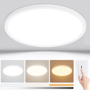 Modern 16'' Led Ceiling Light Fixture, 0.67 Inch Ultra Thin Flush Mount, Dimmable & 3000K/4500K/6000K Selectable, 28W 2800LM, White, for Bedroom, Kitchen, Dining Room, Living Room, Home Office
