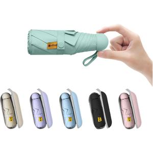 BAODINI Travel Mini Umbrella for Purse With Case Small Compact UV Sun Protection Sun Lightweight Tiny Pocket Umbrella for Women Kids and Men (1-Green)