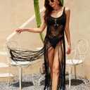 Women's Hippie Beach Swimsuit Cover Up Sexy Crochet Bikini Cover Summer Pool Swimwear Tassel Dresses, 
Size: Bust 36.22 inches, Length 47.24 inches