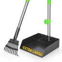 TOOGE Larger Pooper Scooper for Large Dogs, Dog Pooper Scooper for Large Medium Small Dogs Long Handle Stainless Metal Tray and Rake Set Heavy Duty