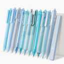 Mr. Pen- Gel Pen Set, 12 Pack, Pastel Blue Barrels, 1 x Aesthetic Highlighter, 0.5mm Black Ink Gel Pens for Journaling