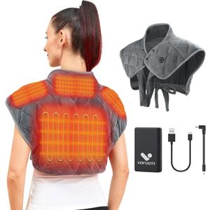 Vofuoti Portable Heating Pad for Neck and Shoulders, Cordless Heating Pad with Battery and 3 Heat Settings, Weighted Electric Heated Neck Shoulder Wrap, 16'' x 22'', 2.2lbs