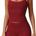 Two Piece Workout Sets For Women Tank Top Matching High Waist Booty Lifting Shorts Gym Yoga Active Wear Outfits, Burgundy, Size S