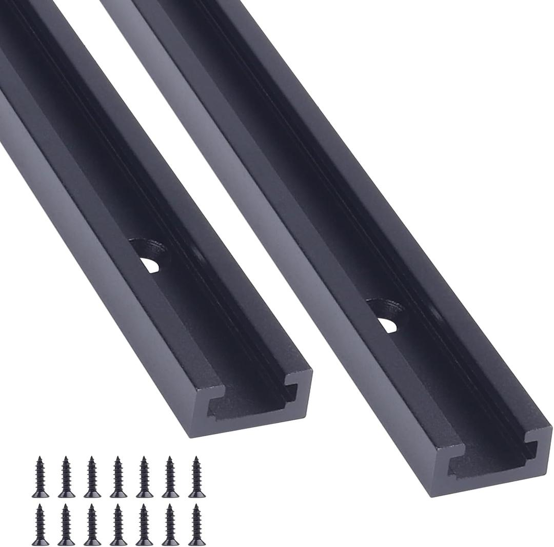 Aluminum T Track, 2 Pack 48 Inch Universal Double Cut Profile T Track, with Predrilled Mounting Holes and Screws, for Woodworking Jigs and Fixtures, Drill Press Table, Router Table, Workbench