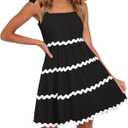 ZESICA Women's Summer Swing Mini Dress Casual Spaghetti Straps Sleeveless Smocked Backless Flowy A Line Sundress (Black, L)