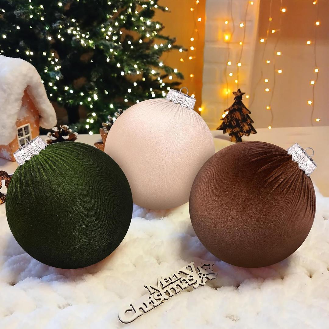 12 Pcs Jumbo Beige Velvet Christmas Balls Ornaments Bulk 6 Inch Extra Large Flocked Christmas Tree Ornaments Xmas Bulbs Decorations Giant Hanging for Outdoor Indoor Xmas Home Party