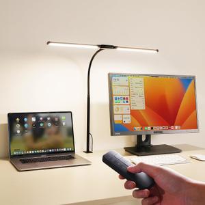 Dual-Head LED Desk Lamp for Office Home, Adjustable Flexible Eye-Caring Desk Light, 5 Modes 10 Brightness Adjustment, USB Adapter Desk Lamp with Clamp-ST-B