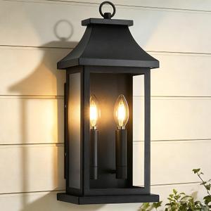 Guliaofo Large Outdoor Wall Lights Outside Lights, Exterior Lighting Fixtures Wall Mount, Wall Sconce Light Outdoor Lanterns for Porch, Black 18 inch 2-Light, 2-Pack