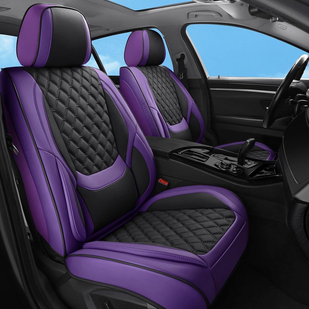 Car Seat Covers Full Set Purple Black, Luxury Faux Leather Waterproof Non-Slip Seat Protector Universal Fit for Most Cars SUVs Trucks Pick-ups,Car Interior Accessories for Front Seats and Back