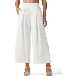 Willit Women's Linen Pants Wide Leg Casual Beach Summer Pants Palazzo Lounge Pants with Pockets (White, X-Large)