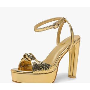 Women's Block Heels 4 Inch Platform Braid Knot Ankle Strap Lady Heeled Sandals FZ319 (38.5)