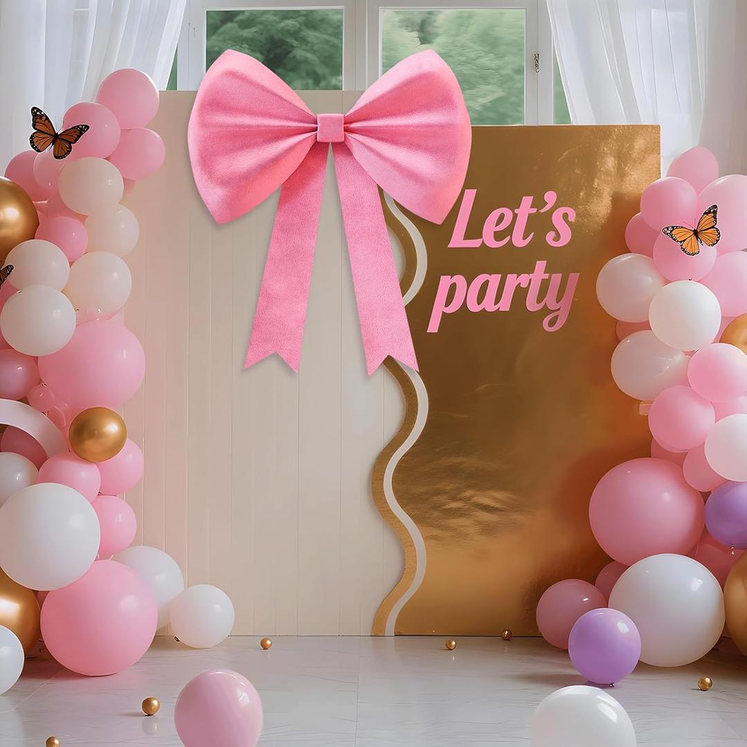 Large Pink Bow Decor, 35''25'' Big Bow Decorations for Birthday Party, Giant Velvet Felt Bow for Wedding Backdrop, Wall Decor, Baby Shower, Room, Christmas, Anniversary Decorations