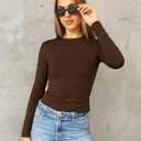 Abardsion Women's Long Sleeve Shirts Spring 2025 Casual Basic Going Out Crop Tops Slim Fit Tight Y2K Clothes (L)