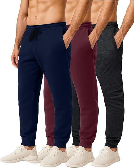 Real Essentials 3 Pack: Men's Cotton Fleece Jogger Sweatpants - Athletic Pants Bottoms with Pockets  Size 3XL,  Black Blue and Red