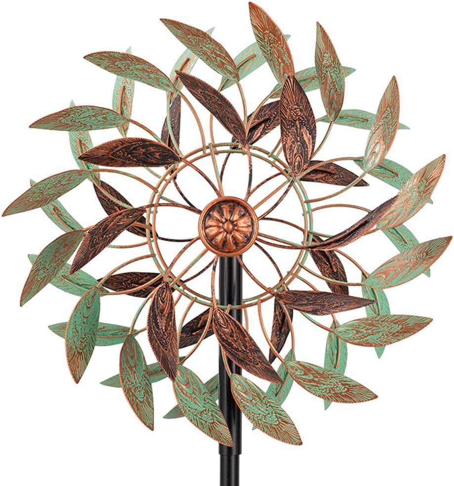 VEWOGARDEN 360 Outdoor Metal Wind Spinners Kinetic Wind Sculptures & Spinners for Yard Garden Lawn Patio Decorations, Light Green & Bronze