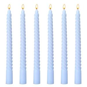 6 Pack 10 Inch Baby-Blue Spiral Taper Candles for Hanukkah and Winter Home Decoration, Unscented Dripless Twisted Candlesticks for Dinner Beach-Themed Decor Relaxation and Meditation