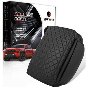 Armrest Cover for Toyota Tacoma Center Console Pad with Organizer Storage Pockets, Black Faux Leather Arm Rest Lid Protector Cushion Interior Accessories (2024-2025)