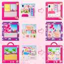 AgincBerry Pink Princess Sticker Scene - 12 Set Princess House Scene Sticker Art Craft for Girls DIY Doll Dress Up Stickers Scene with Cosmetic Mirror Make Your Own Dress Up Stickers DIY Party Games