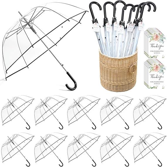12 Pcs Wedding Favors for Guest Umbrella Gifts Bulk 52 Inch Large Dome Rain Windproof Stick Umbrellas with Thank You Tags and Rope Guest Souvenirs for Wedding Party Bridal Favors