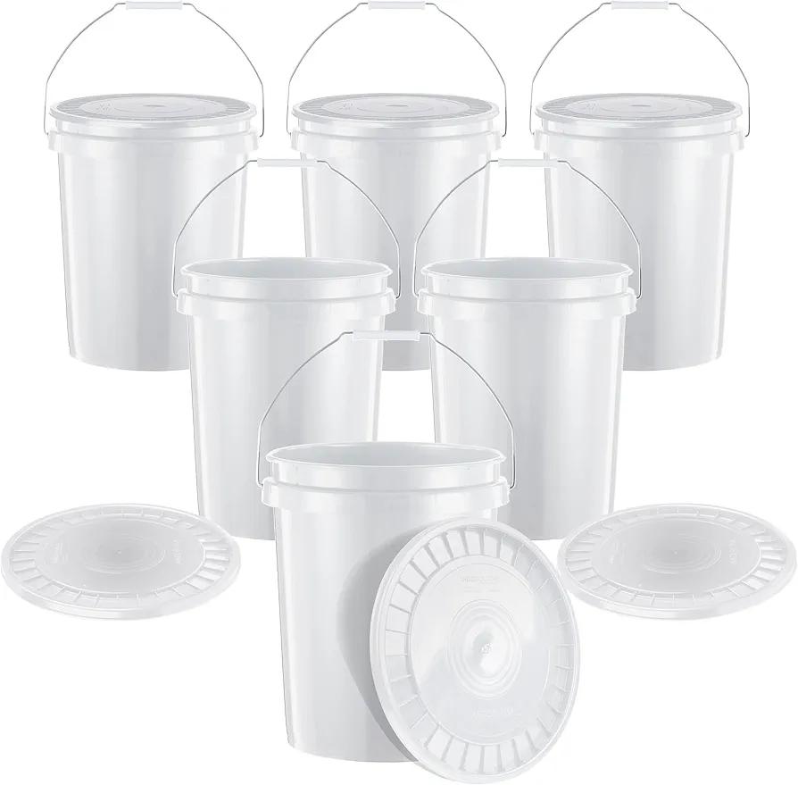 United Solutions 5-Gallon Heavy-Duty Buckets with Snap-On Lids, 6-Pack – BPA-Free, Food-Grade Plastic, Multi-Purpose Storage for Home, DIY, and Job Sites – White