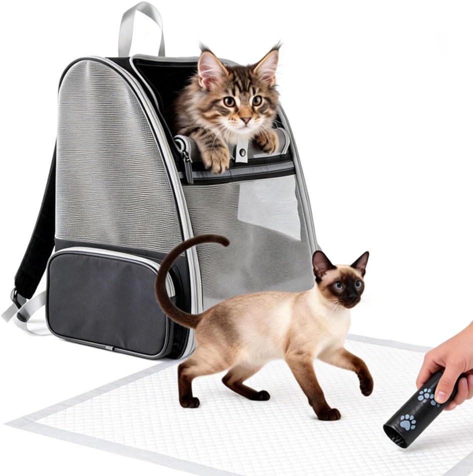 Cat Carrier Soft Sided Pet Carrier Backpack Airline Approved cat Bag for Cats & Dogs - Collapsible, 270° Breathable Design with 1 Pet Poop Bag+ 5 Leak-Proof Pee Pads, Ideal for Small/Medium Pets