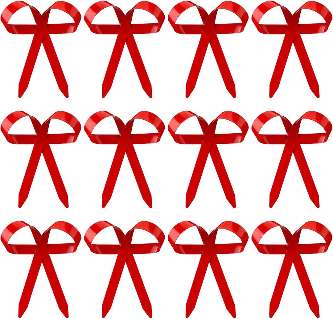 12 Pcs Gold Metal Bow Ornaments with Clip Gold Bow Decoration for Wedding Bridal Baby Shower Birthday Party Decor Garland Wreath Home Indoor Outdoor, 4 x 5 inches(Red)