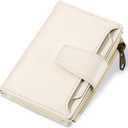 Airkit Small Wallet Women RFID Blocking Soft Leather Bifold Compact Card Holder Wallet for Women with Zipper Coin Pocket 4 ID Window (Off White)