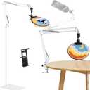 White Adjustable Embroidery Hoops Stand for Hand Work,3-in-1 Hoop/Tablet/Phone Holder Floor Stand,Embroidery Desktop StandLap Cross Stitch Frame Stand with 360 Rotation,Hand Embroidery Stand