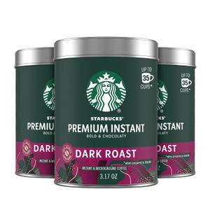 Starbucks Premium Instant Coffee, Dark Roast Coffee, Arabica Beans, Three 3.17 oz Tins (EXP 06/02/26)