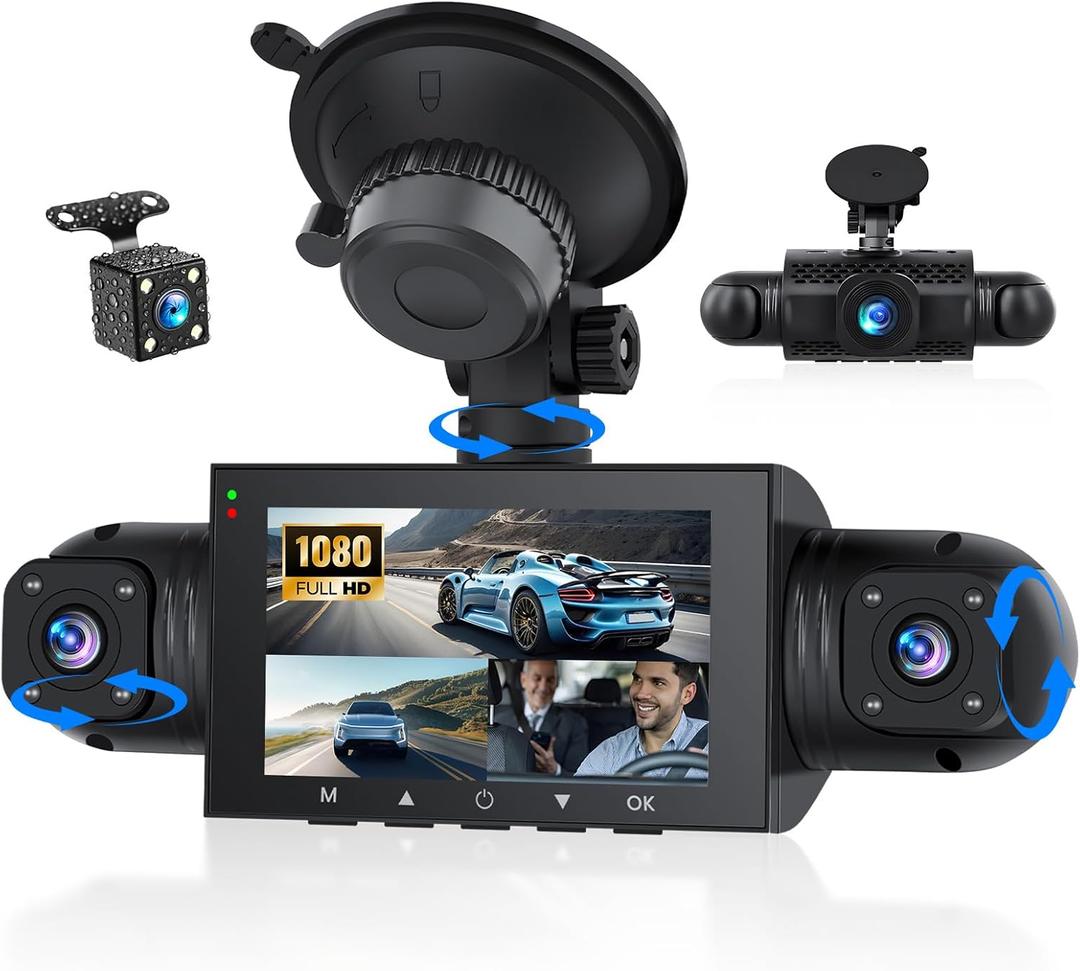 4 Channel 360Dash Cam Front and Rear Inside Left Right,3'' 1080P Dash Camera for Cars,Dash Camera Car Camera with Motion Detection,Loop Recording,G-Sensor,24 Parking Monitor
