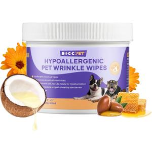 HICC PET Cleansing and Deodorizing Tear Stain Wipes, with Coconut Oil to Nourish Coat, Hypoallergenic Formula, 100 Count