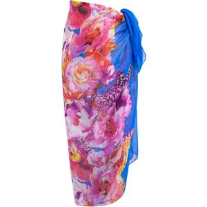 MissShorthair Womens Chiffon Beach Pareos Sarong Sheer Swimsuit Cover Ups Swimwear Bikini Wrap (Blue Flower)
