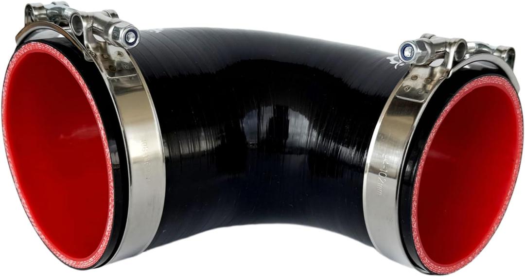 3.5" to 4"(89-102mm) 90 Elbow Coupler Silicone Reducer Hose With Stainless Steel T-Bolt Clamp - High-Temp 4-Ply Reinforced Design for Automotive Turbo/Intercooler/Intake Piping/Industrial Hydraulic