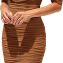 PRETTYGARDEN Women's Summer Off The Shoulder Ruched Bodycon Dresses Sleeveless Fitted Party Club Midi Dress (Medium, Brown)