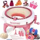 SENTRO Knitting Machine, 48 Needles Knitting Machine, Smart Knitting Loom Machine with Row Counter for Adults Beginners, Circular Double Knit Loom Crochet Knitting Machine Kit for Hat Socks (Pink12)