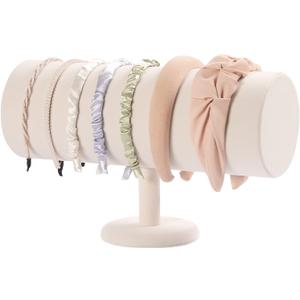 ByKen T-bar Headband Holder Organizer, Hair Band Ear Jewelry Accessories Display Stand for Girls(Beige Velvet)