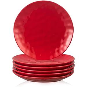 vicrays Ceramic Dinner Plates Set, 10 Inch, Microwave, Oven, Dishwasher Safe, Round, Porcelain Fluted Suitable for Steak, Pasta, Pizza, Home, Restaurant - Set of 3 Red