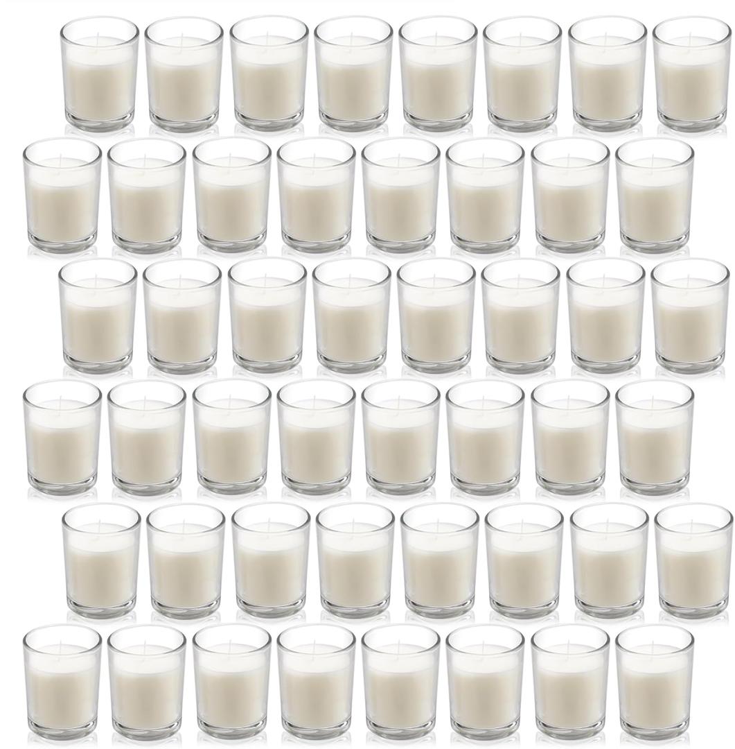Housecret 48 Pack Warm White Unscented Clear Glass Filled Votive Candles. Hand Poured Wax Candle Ideal Gifts for Aromatherapy Spa Weddings Birthdays Holidays Party