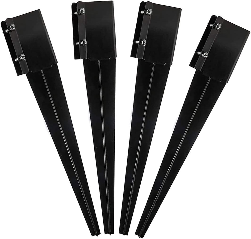 Metal Ground Spike Heavy Duty Black Coated Powder Fence Stakes Post Support Base for 4"x4" Mailbox or Fence, 24"x4"x4" Outer Dia (3.5"x3.5" Inner Dia), Pack of 4