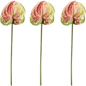 7pcs Artificial Anthurium Lily Flowers Fake Plastic Tropical Flowers for Vase Bouquets Home Office Wedding Decor(Green Pink)