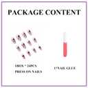 4 x MERVF Almond Press on Nails Medium Fake Nail White Solid Color Glue ons Red Bow Design Rhinestones Nails Stiletto Acrylic Supplies DIY Manicure Glossy 24pcs