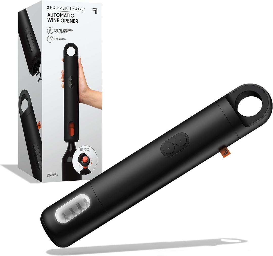 SHARPER IMAGE Automatic Bottle Opener Included Foil Cutter, Battery Operated, Fits All Standard Bottles, Innovative Control with Single Button, Perfect for Hosting Events & Parties