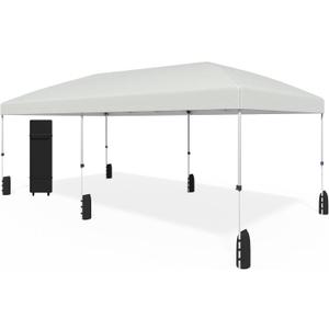 10x20 Pop Up Canopy - Instant Setup Beach Tent with Wheeled Carry Bag, 12 Sandbags & 6 Guy Lines, Portable Sun Shade for Camping, Events, Silver Coated Top, White